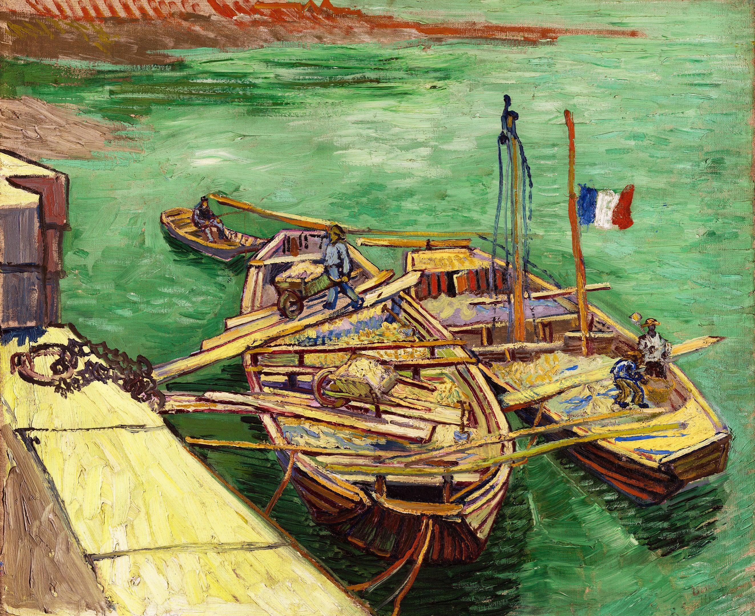 Banchina con uomini che scaricano barconi da sabbia, Van Gogh