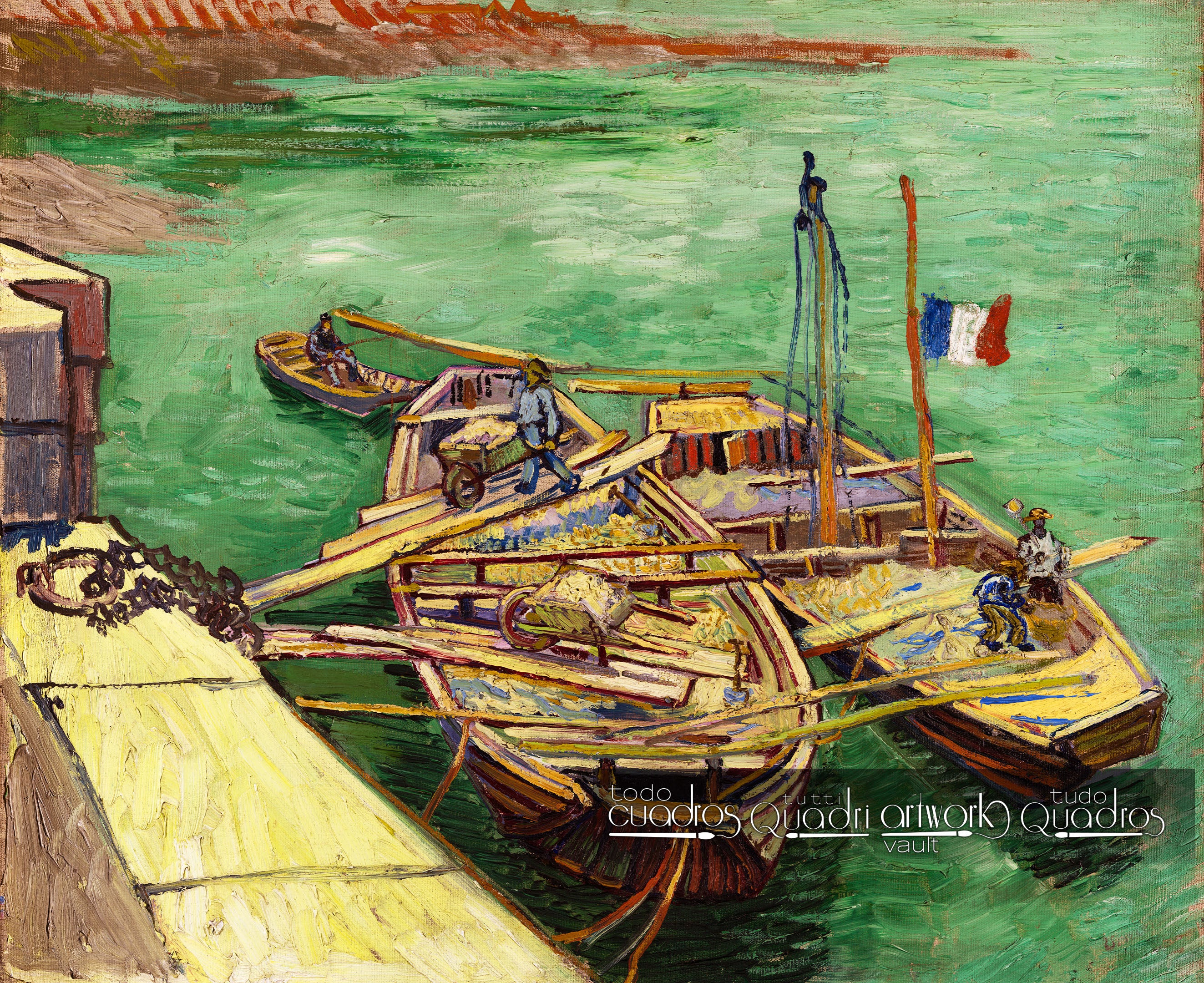 Banchina con uomini che scaricano barconi da sabbia, Van Gogh
