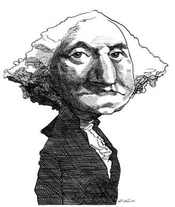 Primo presidente degli Stati Uniti in caricatura.