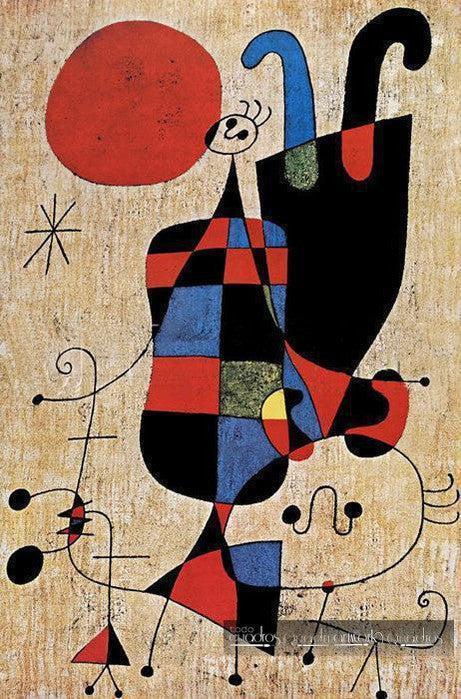 Figure e cane davanti al sole, Miró