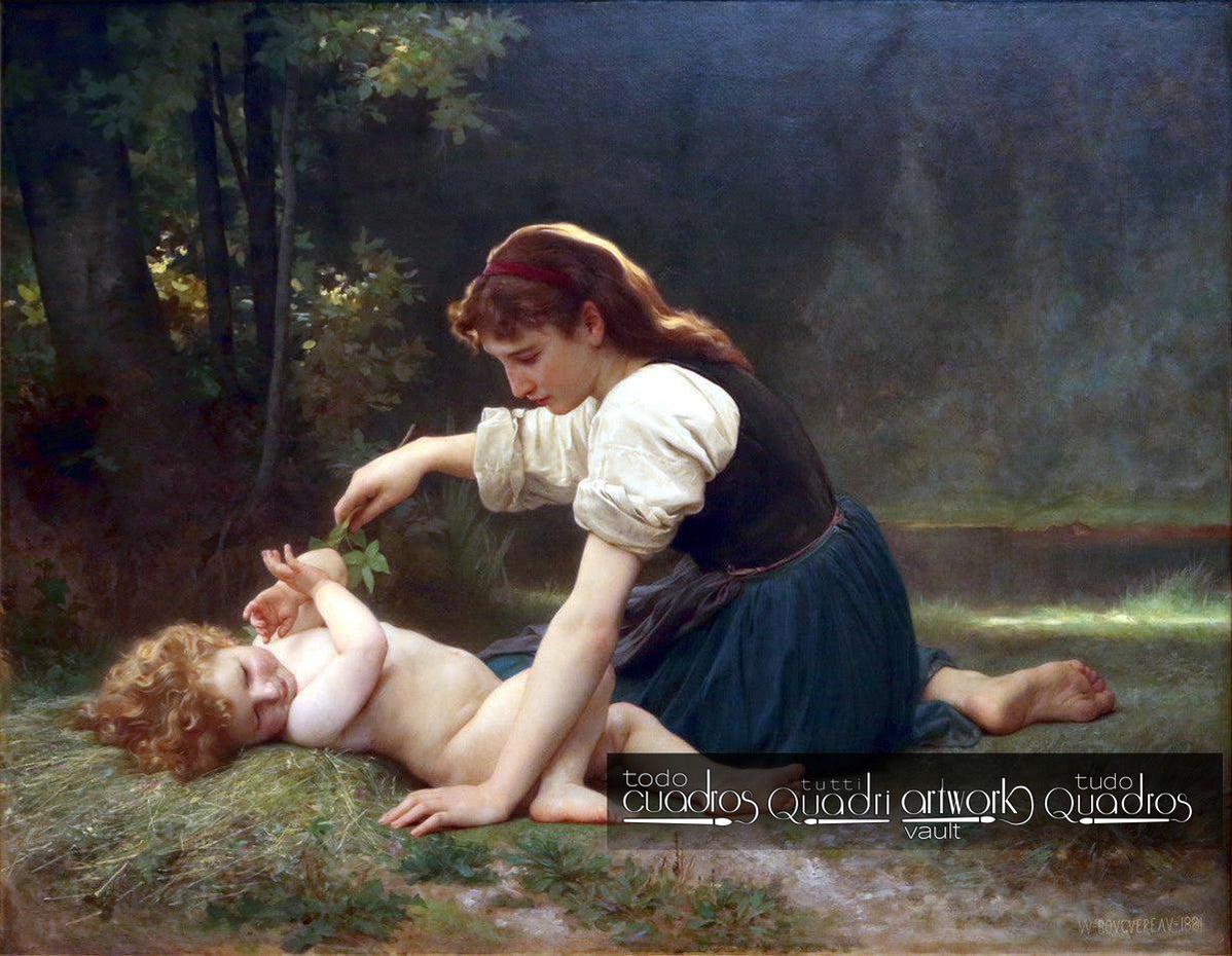 Ventaglio naturale, ragazza e bambino, Bouguereau