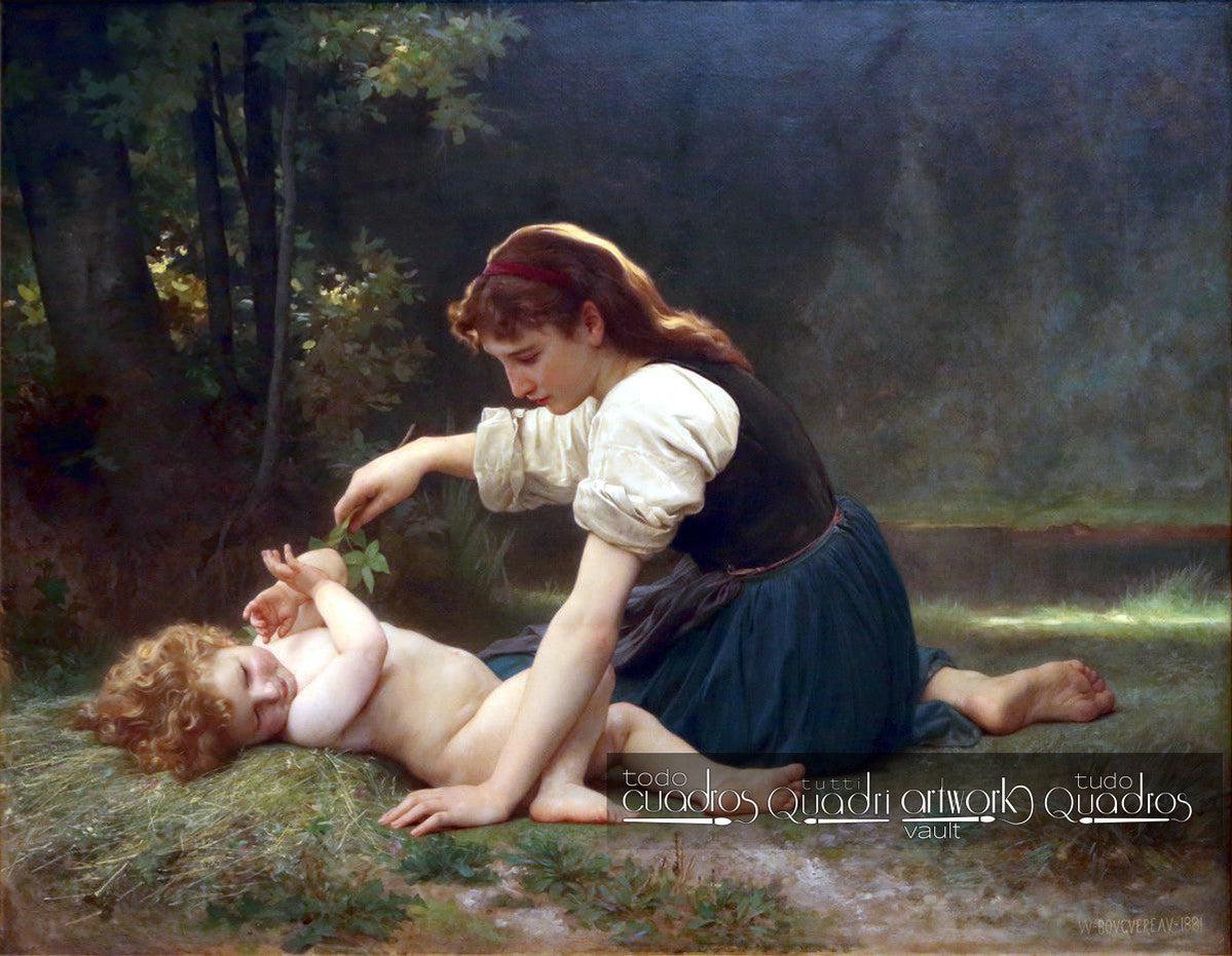 Ventaglio naturale, ragazza e bambino, Bouguereau