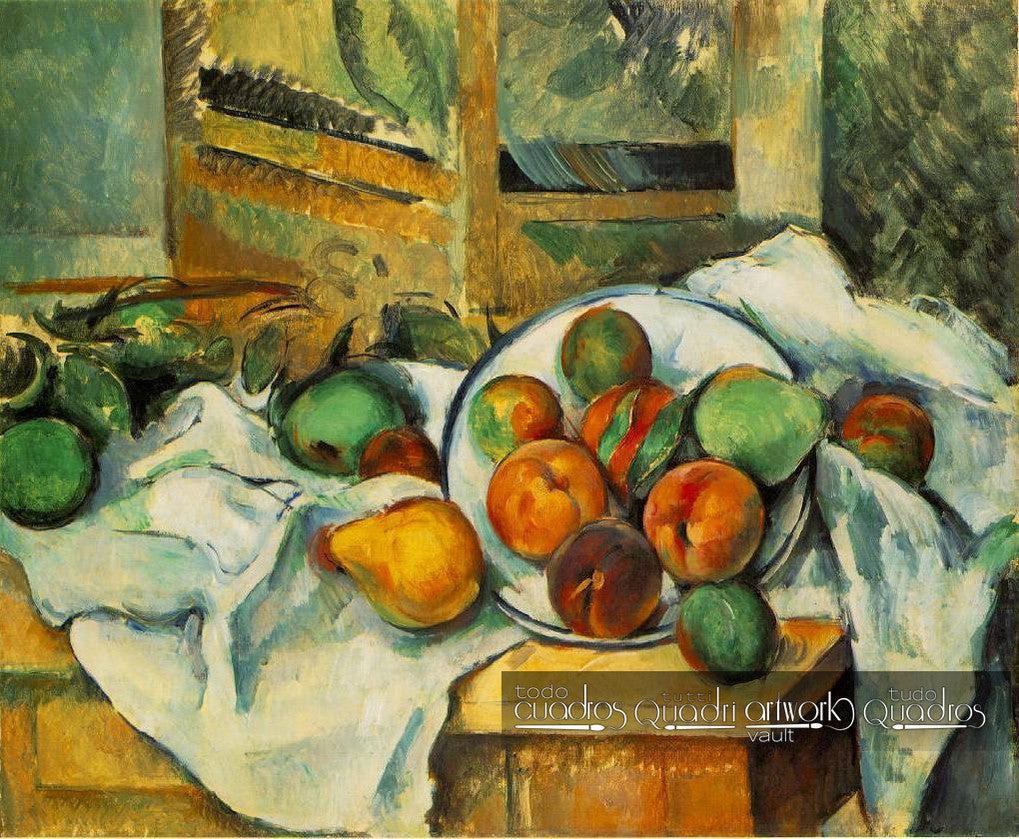 Tavolo, tovaglia e frutta. Cézanne