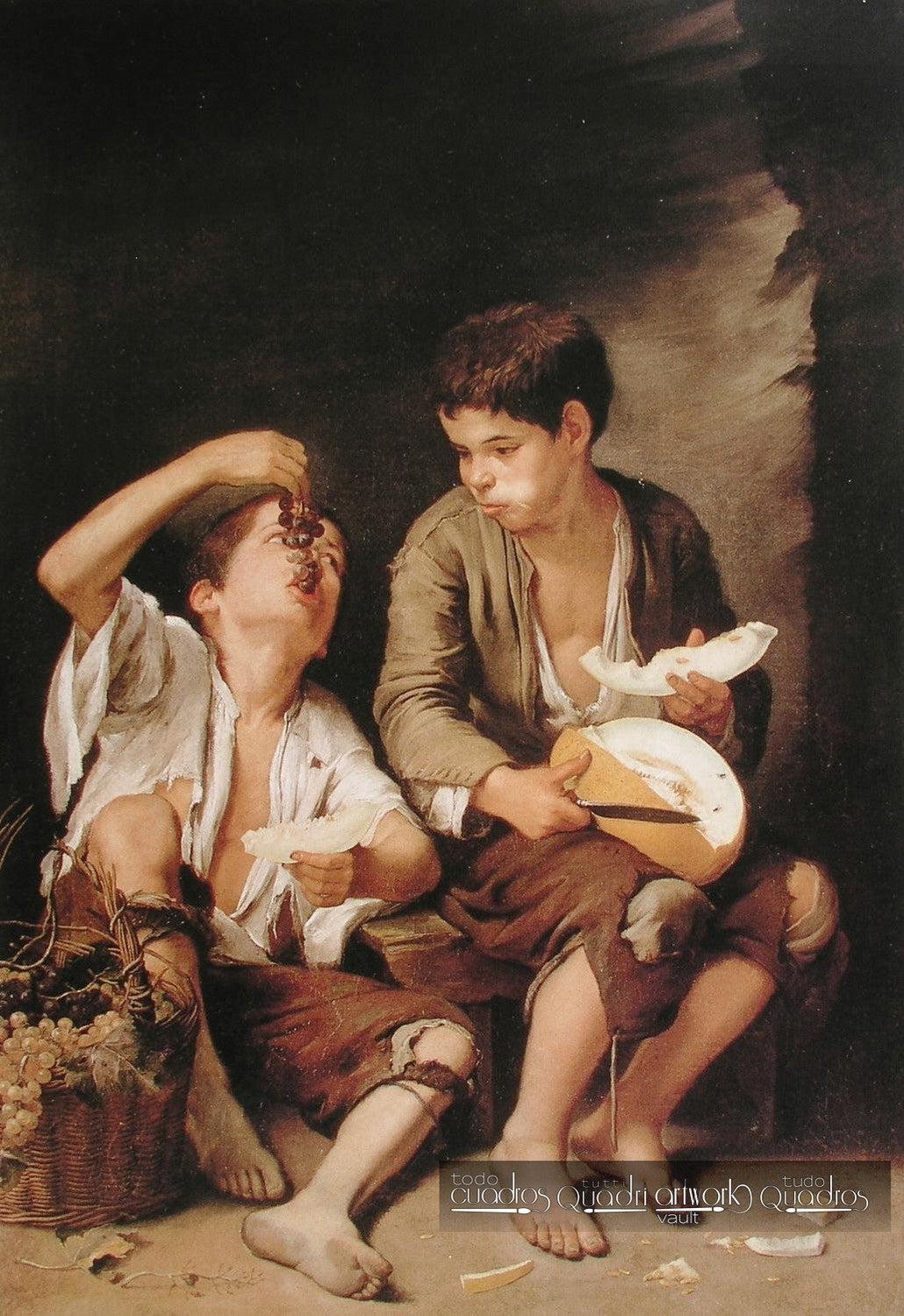 Due bambini che mangiano un melone e uva, Murillo