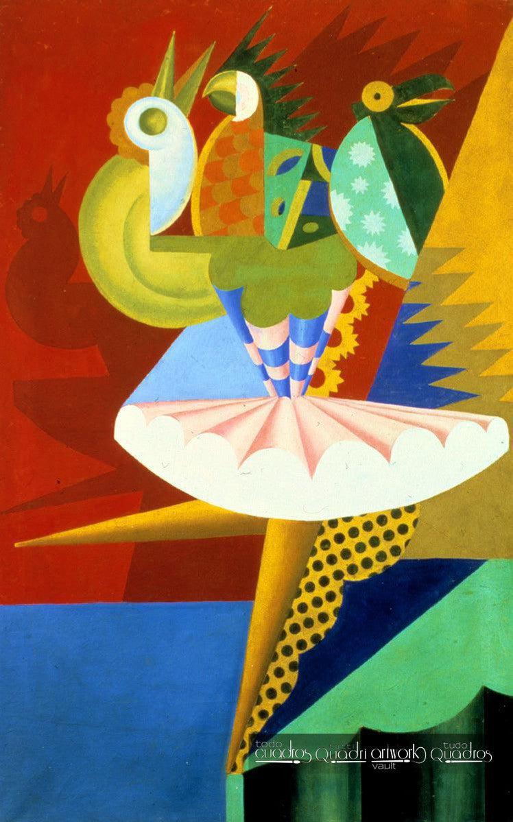 Rotazione di ballerina e pappagalli, Depero